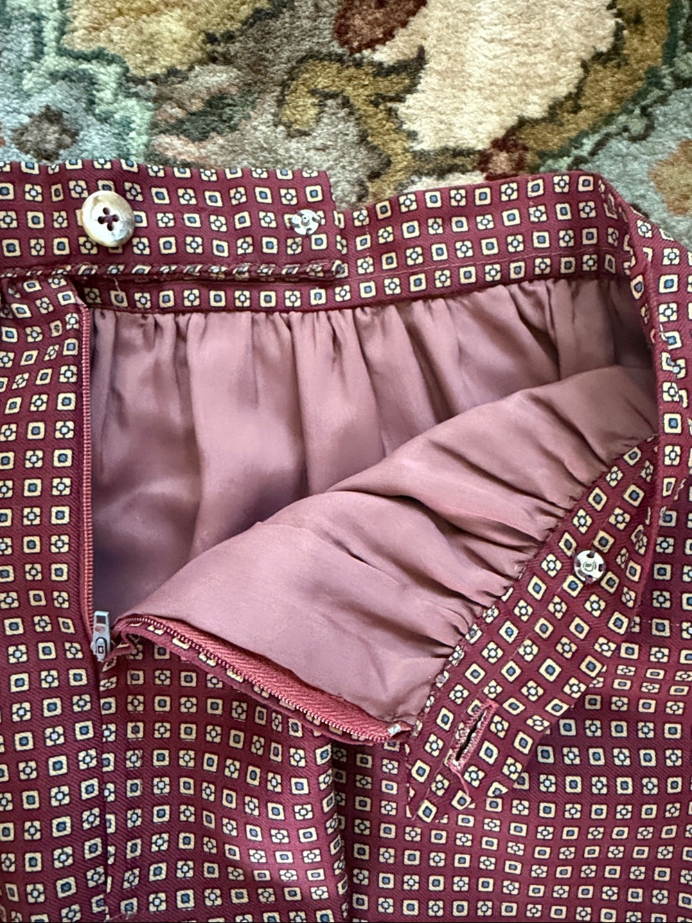 *VINTAGE* 70's- 80's Ralph Lauren Burgundy Patterned Skirt - Picture 5 of 5